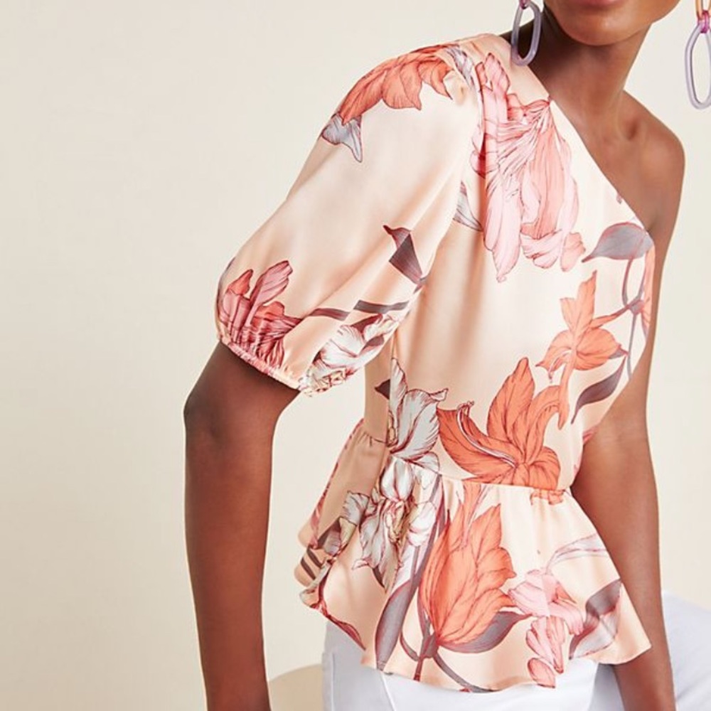Anthropologie one shoulder floral top